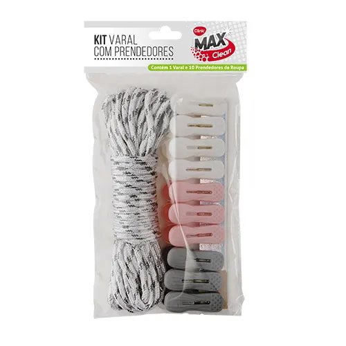 KIT 1 Varal e 10 Prendedores Roupa Plástico PP e Nylon 20,5 cm x 10,5 cm x 4 cm — imagem 2
