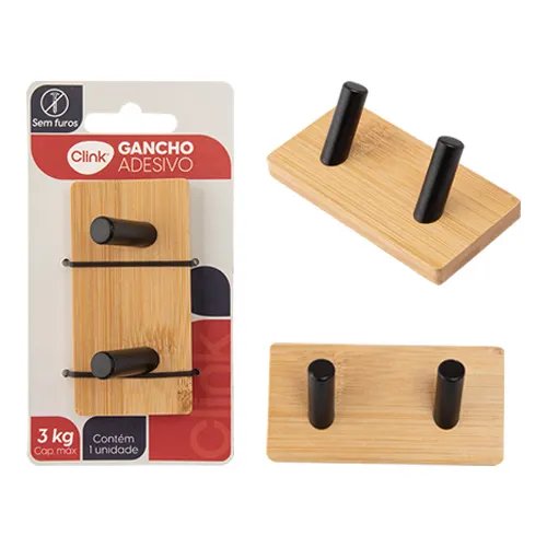 Gancho Duplo Ferro e Bambu 9 cm x 4,5 cm x 4 cm — imagem 2