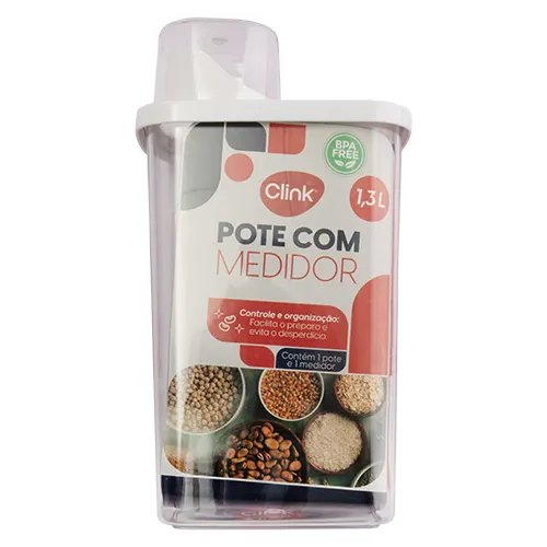 Pote Hermético com Medidor 1,3 L Plástico PET e PP 12,5 cm x 9 cm x 23,2 cm — imagem 2