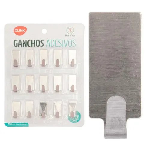 Ganchos Adesivos KIT 15 Pçs Aço INOX 1,5 cm x 3,5 cm x 1,5 cm — imagem 2