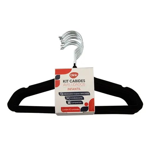 KIT 10 Cabides Infantis Veludo Plástico PP e Ferro 28 cm x 17 cm x 0,5 cm — imagem 2