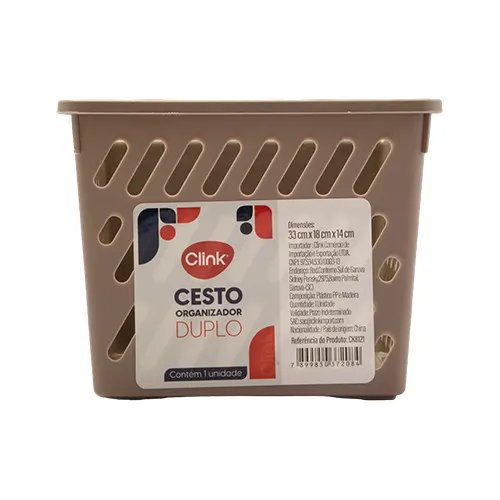 Cesto Organizador Duplo G Plástico PP e Madeira 33 cm x 18 cm x 14 cm — imagem 2