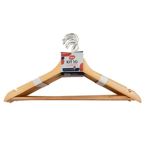 KIT 10 Cabides Madeira e Metal 44,5 cm x 23 cm x 1,2 cm — imagem 2