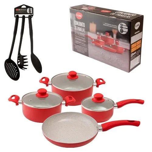 Jogo Panelas 7 Pçs Vermelho Alúminio, Vidro e Baquelite 50 cm x 15,5 cm x 28,5 cm — imagem 2