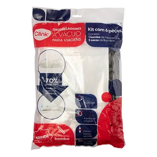 KIT 5 Saco A Vácuo PET e Pé 60 cm x 80 cm e 1 Bomba A Vácuo Plástico PP e Metal 43 cm x 28,5 cm x 7 cm — imagem 2
