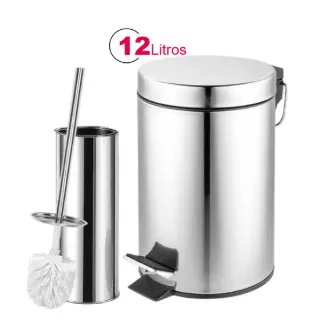 Kit Lixeira de Aço Inox 12L + Escova Sanitária — imagem 2