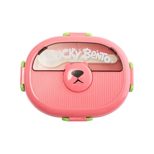 Marmita Infantil Urso com Colher e Garfo Plástico PP 20 cm x 16 cm x 9 cm — imagem 2