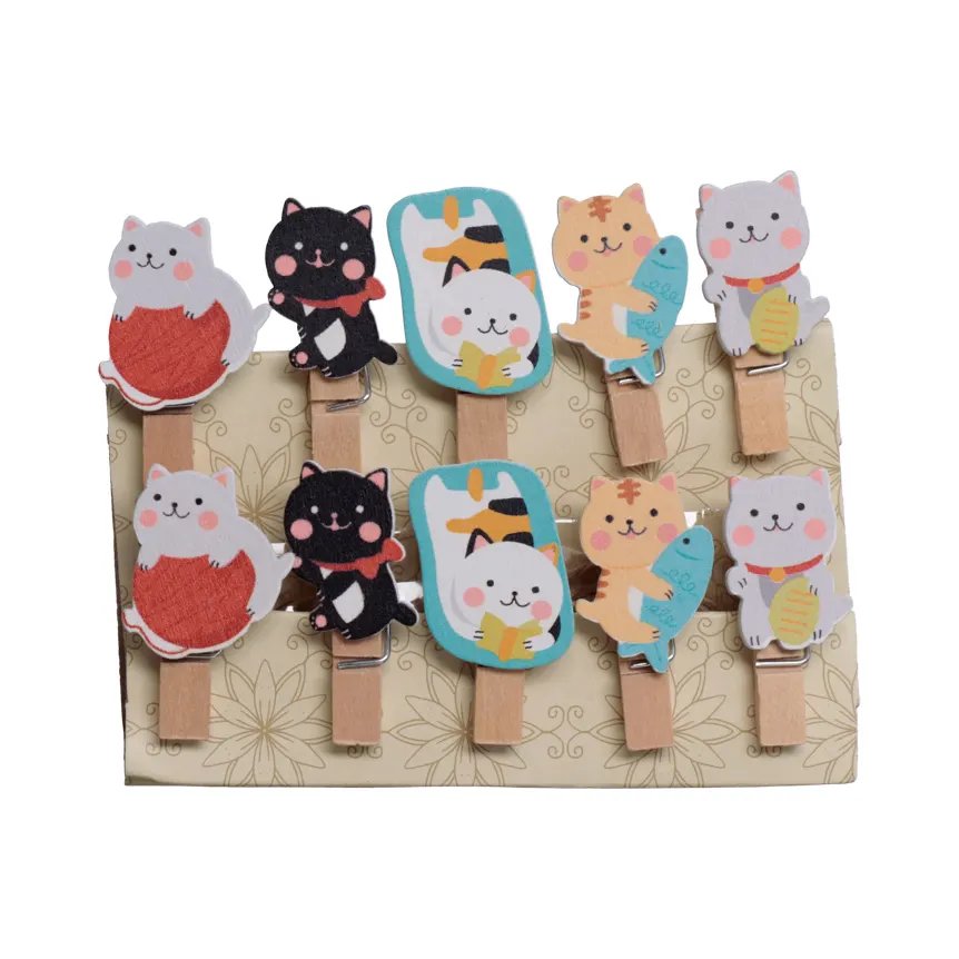Prendedor Decorativo Gatinho Madeira 10 Peças — imagem 3