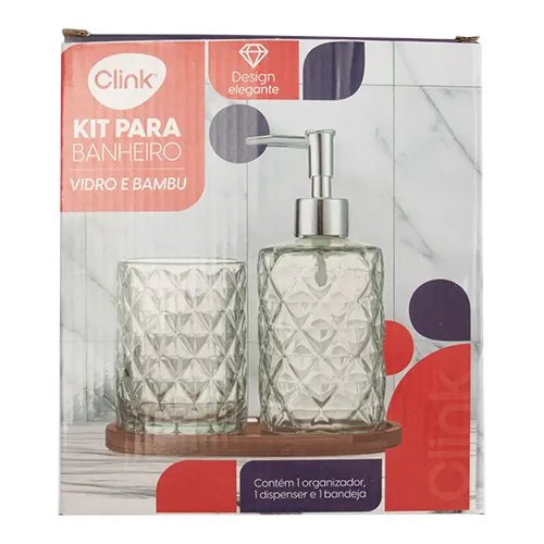KIT Banheiro 3 PçsVidro, Plástico PP e Bambu 18 cm x 17 cm x 8,5 cm — imagem 2