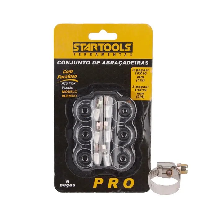 Jg, de Abraçadeiras Alemão 6 Pçs - 3 Pçs: 10X16Mm (1/2) - 6 Pçs: 13X19Mm (3/4) - Inox Vazado / com Parafuso — imagem 2