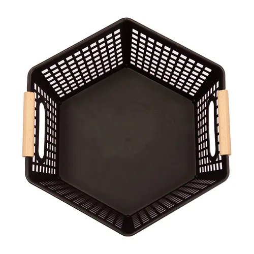 Cesto Organizador Hexagonal M Plástico PP e Madeira 28,5 cm x 30,5 cm x 13,5 cm — imagem 3