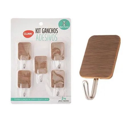 Gancho Adesivo 5 Pçs 3 Kg Plástico PP e Ferro 3 cm x 5 cm x 2 cm