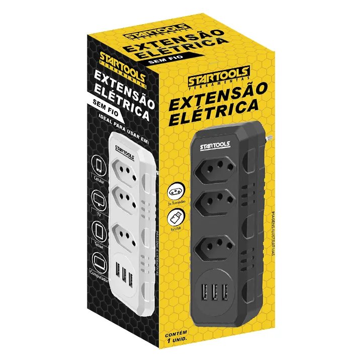 Extensão Elétrica Sem Fio 3 Tomadas 3Usb — imagem 2