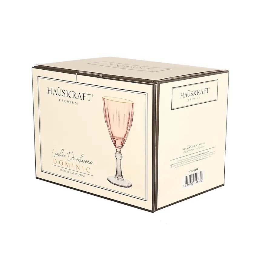 Taça Água/Vinho Domi Rosa com Borda Dourada 275ml 6 Peças — imagem 2