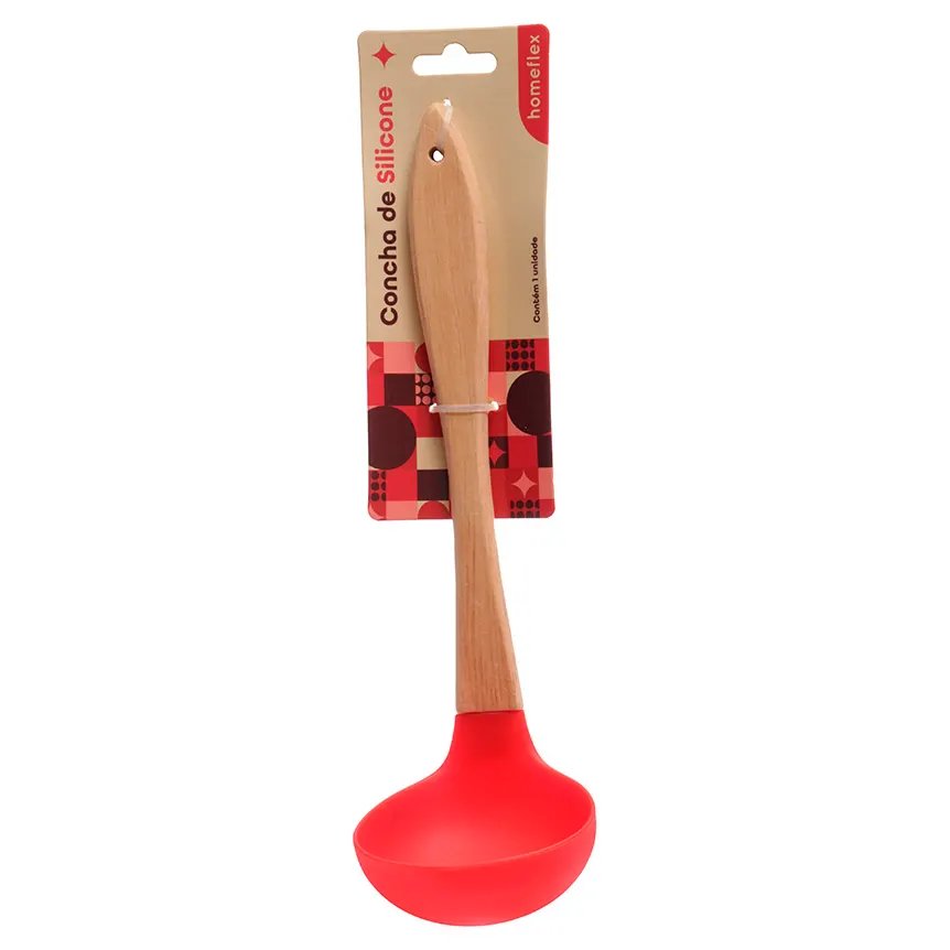 Concha Silicone Cabo Madeira 31cm Vermelha — imagem 4