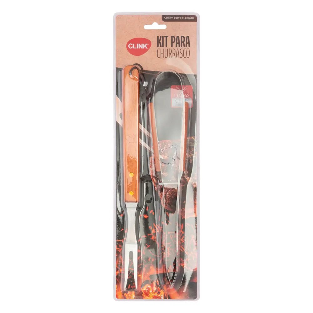 KIT Churrasco 2 Pçs Aço INOX e Madeira 35 cm x 5,5 cm x 1,4 cm — imagem 2