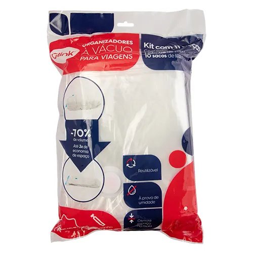 KIT 10 Saco A Vácuo PET e Pé 60 cm x 80 cm e 1 Bomba A Vácuo Plástico PP e Metal 43 cm x 28,5 cm x 11 cm — imagem 2
