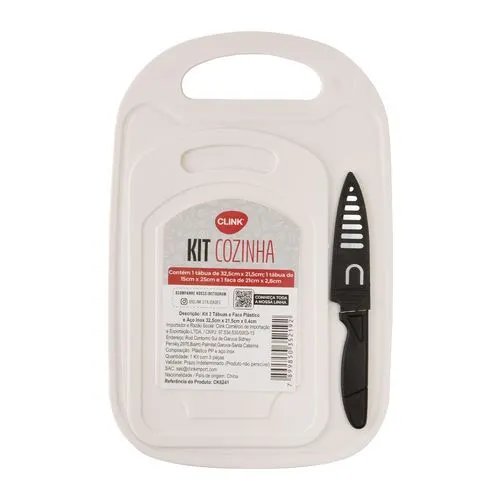KIT 2 Tabuas e Faca Plástico e Aço INOX 32,5 cm x 21,5 cm x 0,4 cm