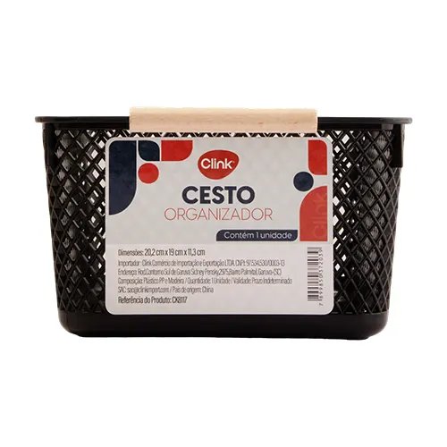 Cesto Organizador para Escritorio GG Plástico PP e Madeira 20,2 cm x 19 cm x 11,3 cm — imagem 2