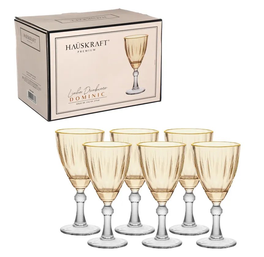 Taça Água/Vinho Domi Âmbar com Borda Dourada 275ml 6 Peças — imagem 4