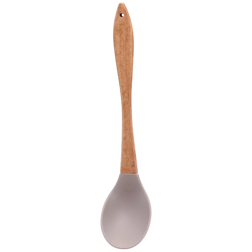 Colher Silicone Cabo Madeira Cinza 31cm — imagem 3