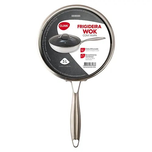 Frigideira Wok com Tampa Safira 3 L Alúminio, Aço INOX e Vidro 28 cm x 14,5 cm x 50 cm — imagem 2