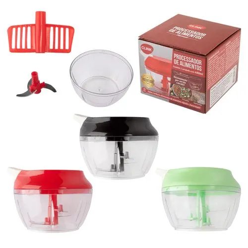 Processador Manual Alimentos 500 ml Plástico e Lamina Aço INOX 13,5 cm x 12,5 cm X10 cm (1 un) — imagem 2