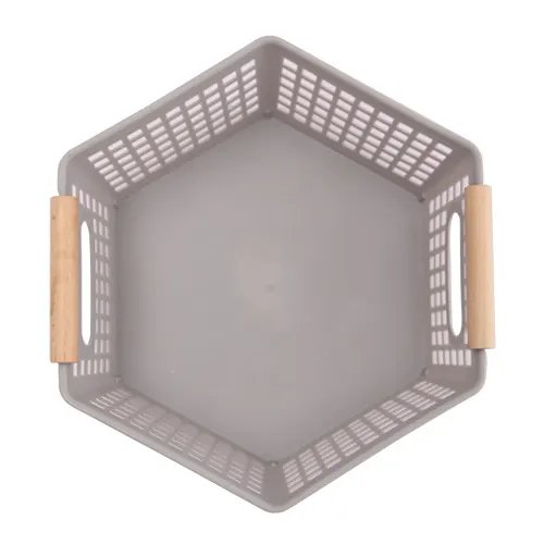 Cesto Organizador Hexagonal P Plástico PP e Madeira 24 cm x 26 cm x 10,5 cm — imagem 2
