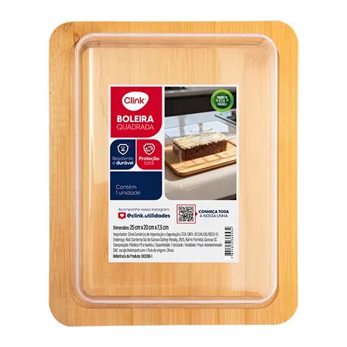 Boleira Tampa Quadrada Plástico Ps e Bambu 25 cm x 20 cm x 7,5 cm — imagem 2