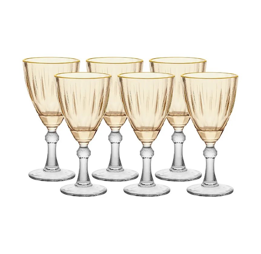 Taça Água/Vinho Domi Âmbar com Borda Dourada 275ml 6 Peças — imagem 2
