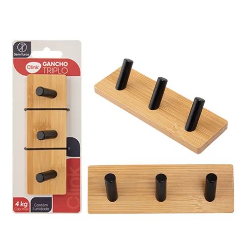 Gancho Triplo Ferro e Bambu 13,5 cm x 4,5 cm x 4 cm — imagem 2