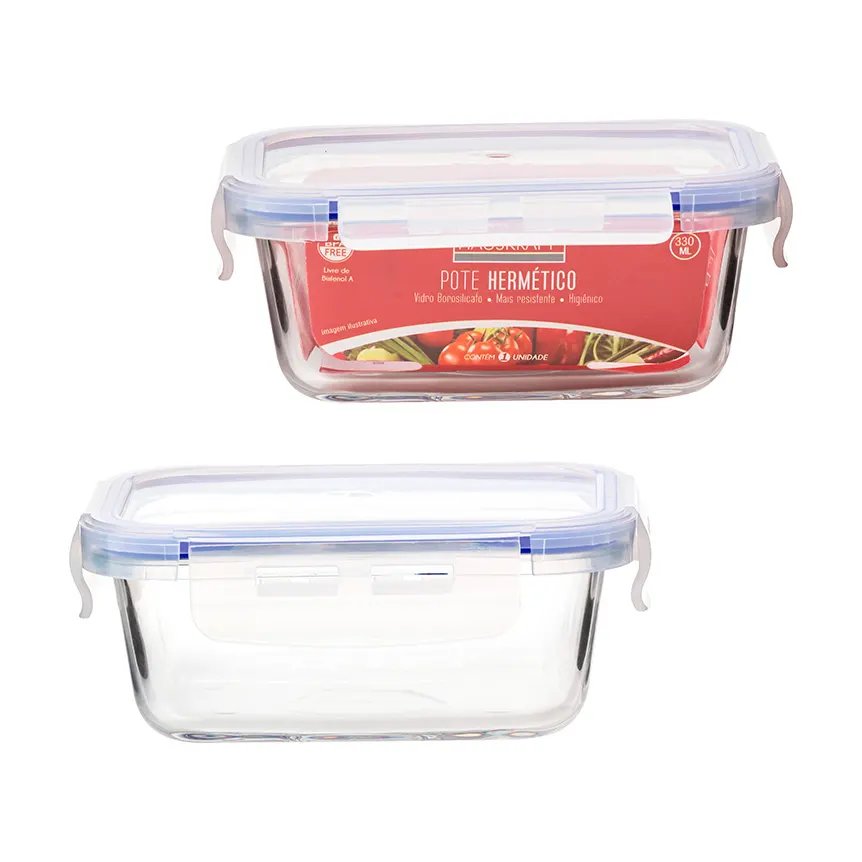 Pote Hermético Retangular Vidro 330ml — imagem 2