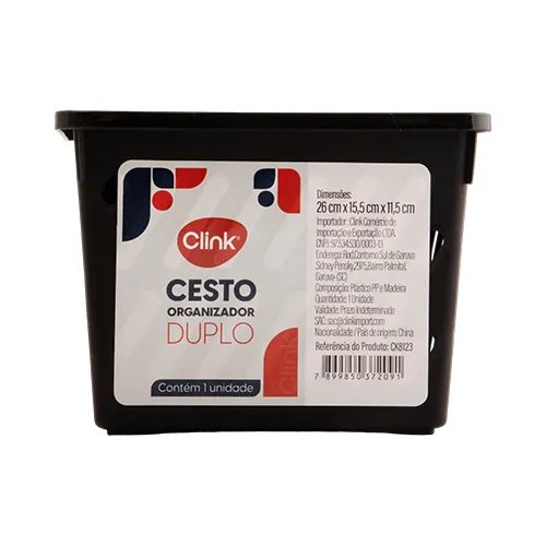 Cesto Organizador Duplo P Plástico PP e Madeira 26 cm x 15,5 cm x 11,5 cm — imagem 2