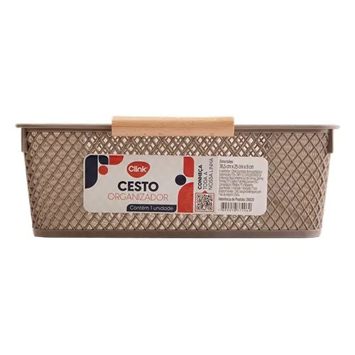 Cesto Organizador G Plástico PP e Madeira 36,5 cm x 25 cm x 9 cm — imagem 2