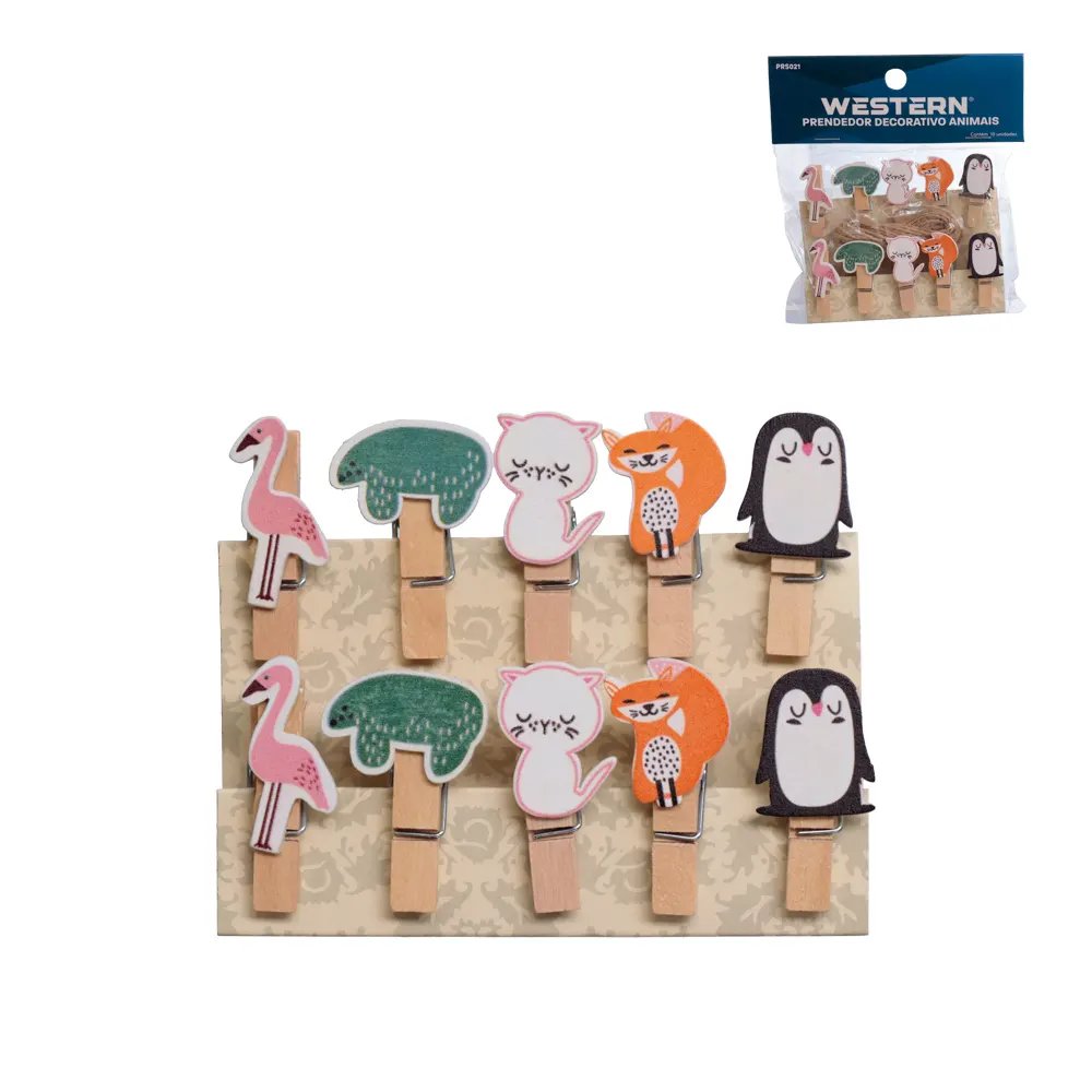 Prendedor Decorativo Animais Madeira 10 Peças — imagem 2