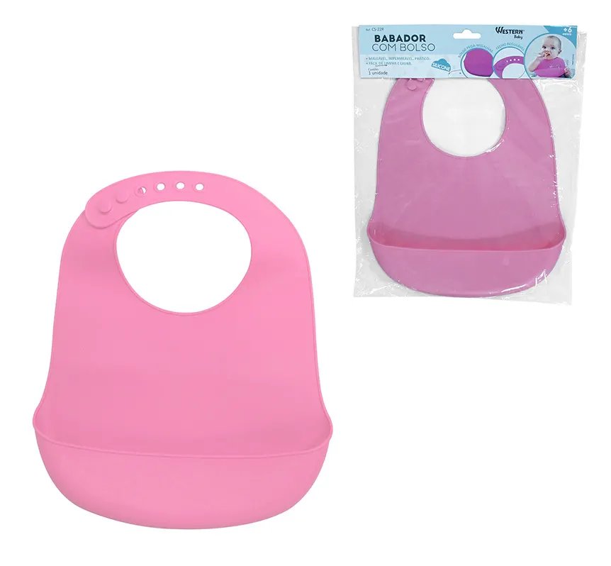 Babador Silicone Bolso Rosa — imagem 2