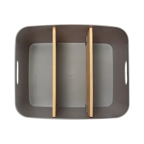Cesto Organizador Multiuso Plástico PP e Bambu 20 cm x 15,5 cm x 9 cm — imagem 2