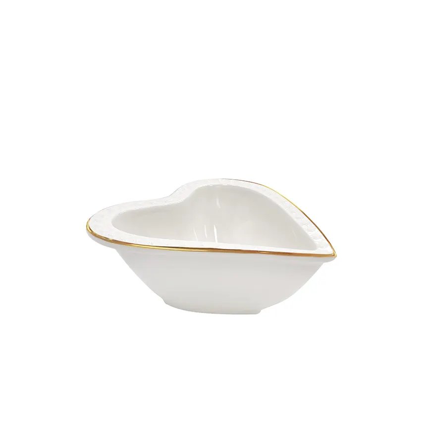 Coração Decorativa Porcelana Branca com Borda Dourada 12cm — imagem 2