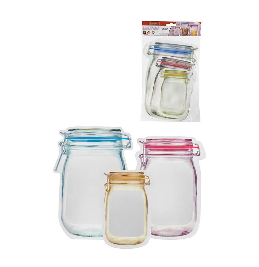 Jogo 3 Sacos Reutilizável Ziplock Pote — imagem 2