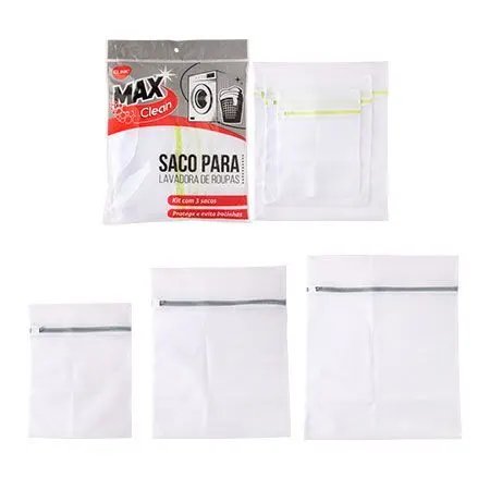 KIT 3 Pçs Saco Ziper Lavadora Tecido Dacron 49 cm x 59,5 cm x 0,2 cm