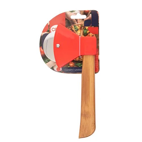 Cortador Pizza Machadinha Aço INOX Bambu 20,5 cm x 10 cm — imagem 3