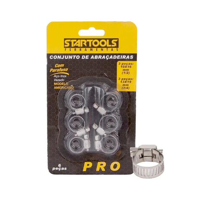 Jg, de Abraçadeiras Americano 6 Pçs - 3 Pçs: 10X16Mm (1/2) - 3 Pçs: 13X19Mm (3/4) - Inox Vazado/ com Parafuso — imagem 2
