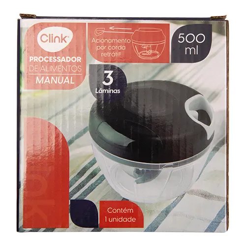 Processador Manual Alimentos 500 ml Plástico 12,5 cm x 12,5 cm x 9 cm (1 un) — imagem 3