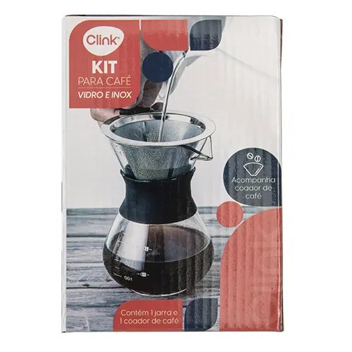 Jarra 400 ml Coador Cafe KIT 2 Pçs Vidro Borossilicato Aço INOX 304 e Silicone 12 cm x 10 cm x 14,5 cm — imagem 2