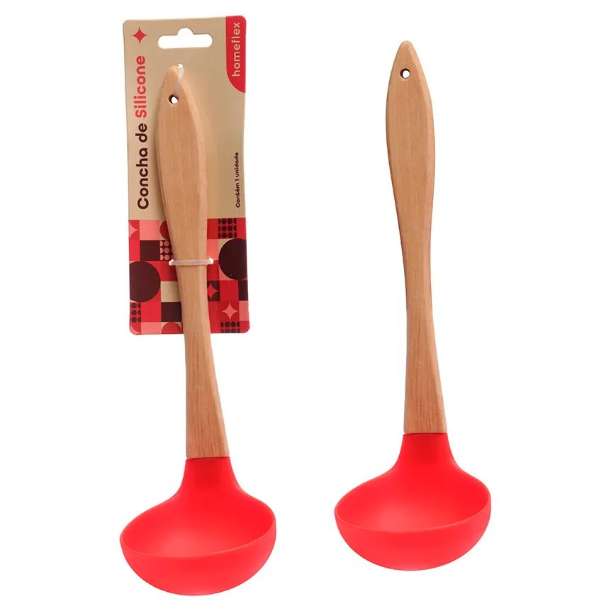Concha Silicone Cabo Madeira 31cm Vermelha — imagem 3