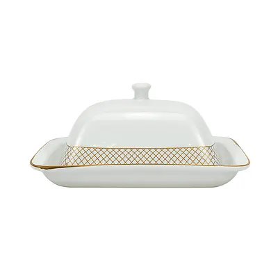 Manteigueira Regal Branca com Borda Dourada 19cm — imagem 3