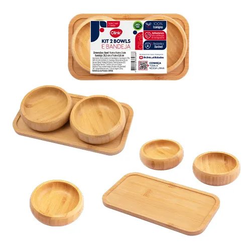 KIT 2 Bowls e 1 Bandeja Bambu 20,5 cm x 11 cm x 5 cm — imagem 2