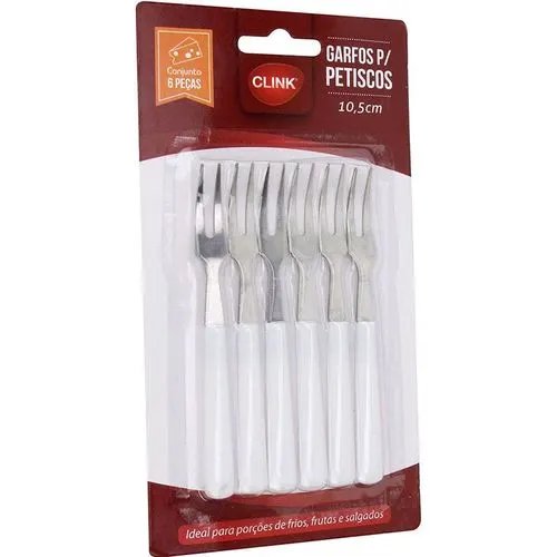 KIT 6 Garfos Petisco Aço INOX Plástico 10,5 cm x 0,8 cm — imagem 2