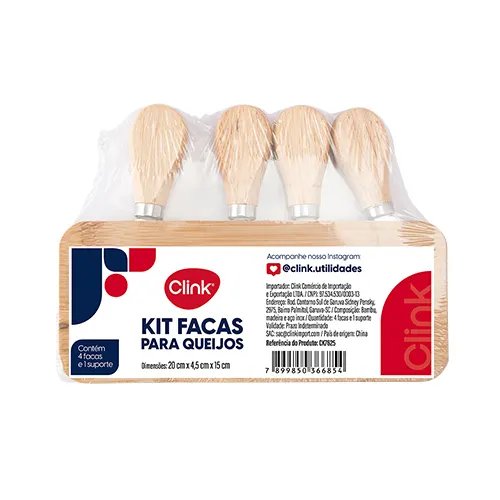 KIT 4 Facas Queijos e 1 Suporte Bambu, Madeira e Aço INOX 20 cm x 4,5 cm x 15 cm — imagem 2