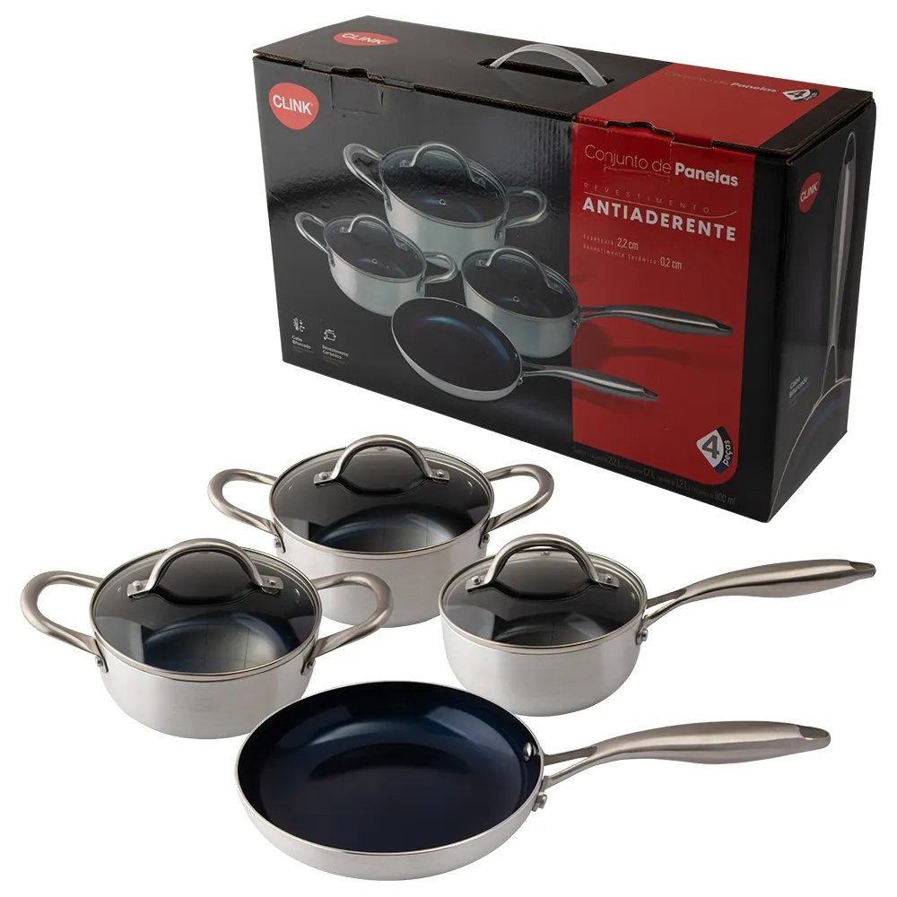 Jogo Panelas Safira 4 PçsAlúminio, Aço INOX e Vidro 50 cm x 14 cm x 33 cm